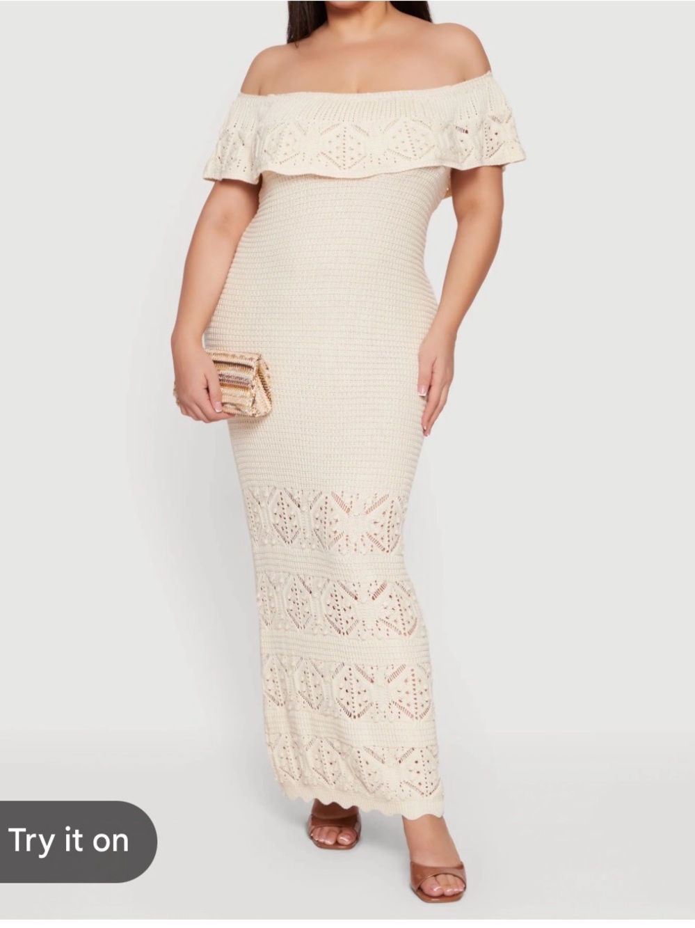 Cream Crochet Maxi Dress Strapless Bardot - Lightweight Summer Knit